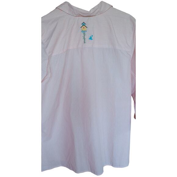 NWT Breckenridge Peach/White Button Up Shirt Embroidered Birdhouses Women's 2X - Picture 4 of 6